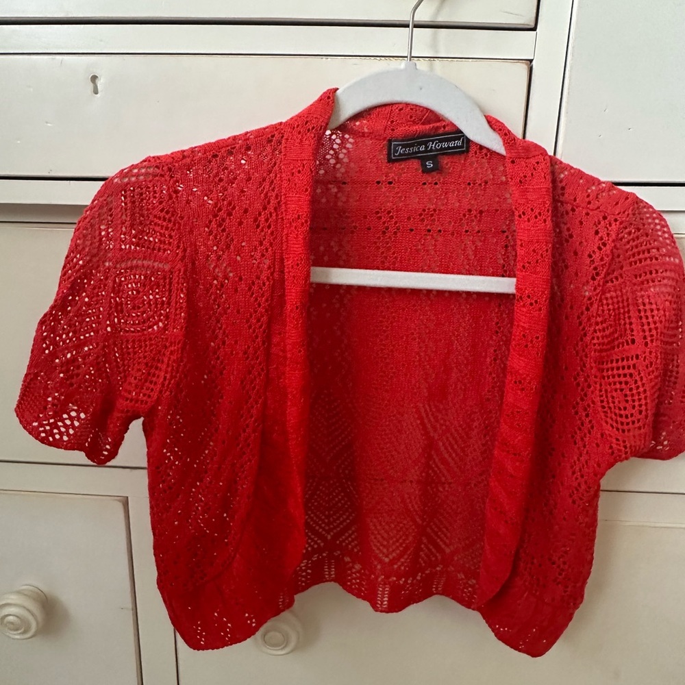 Small red short sleeve cardigan
